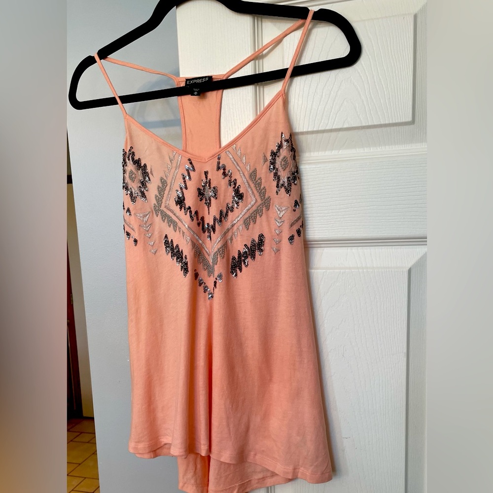 Express Woman’s Medium Peach and Beaded Spaghetti Strap Tank Top